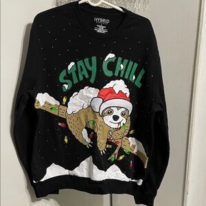 Hybrid & Company Black Festive Sloth Crewneck Sweater